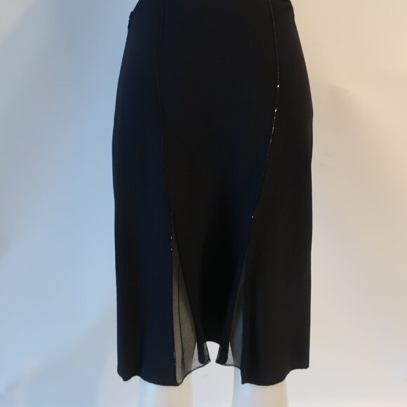 Womens St. John Evening Black Sequin Mixed Media Mesh Knit A-Line Skirt 12 - Picture 12 of 13